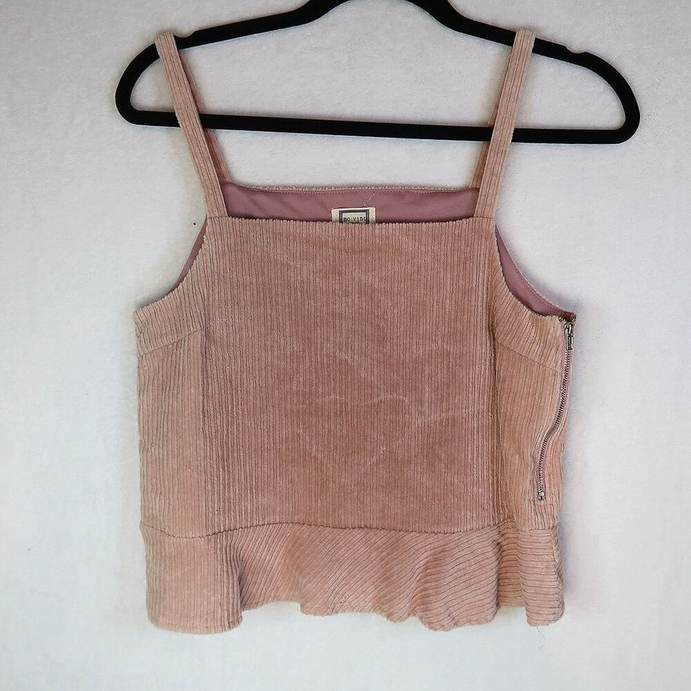 mo:vint New York Womens Top Size Medium Peplum Spaghetti Strap Corduroy Blush